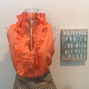 J. Crew Coral Ruffle Silk Blouse
